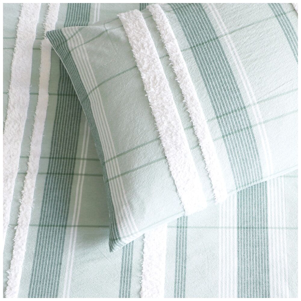 Renee Taylor Syracuse Quilt Duvet Cover Set Sage Green White Stripe — image 4