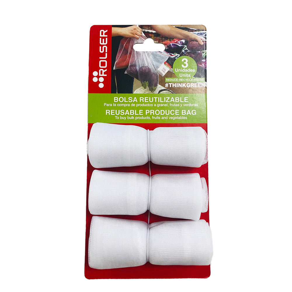 Rolser Resuable Mesh Produce/Shopping/Grocery Drawstring Bags 30x35cmWhite (3 Pieces)