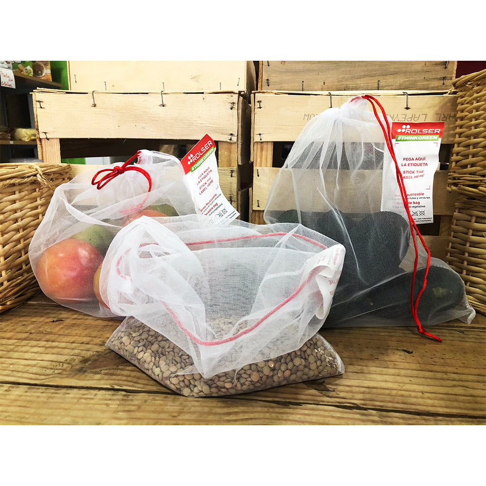Rolser Resuable Mesh Produce/Shopping/Grocery Drawstring Bags 30x35cmWhite (3 Pieces) — image 2