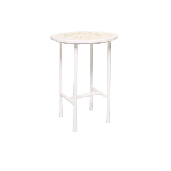 Rayell Marble Side Table Kaleidoscope Print Tan Marble/White Metal Legs 40x50cm