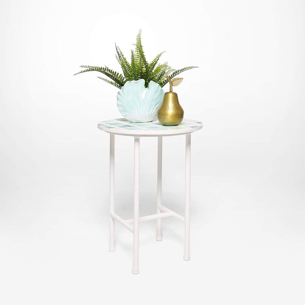 Rayell Marble Side Table Faded Print Cross Blue Marble/White Metal Legs 40x50cm — image 2
