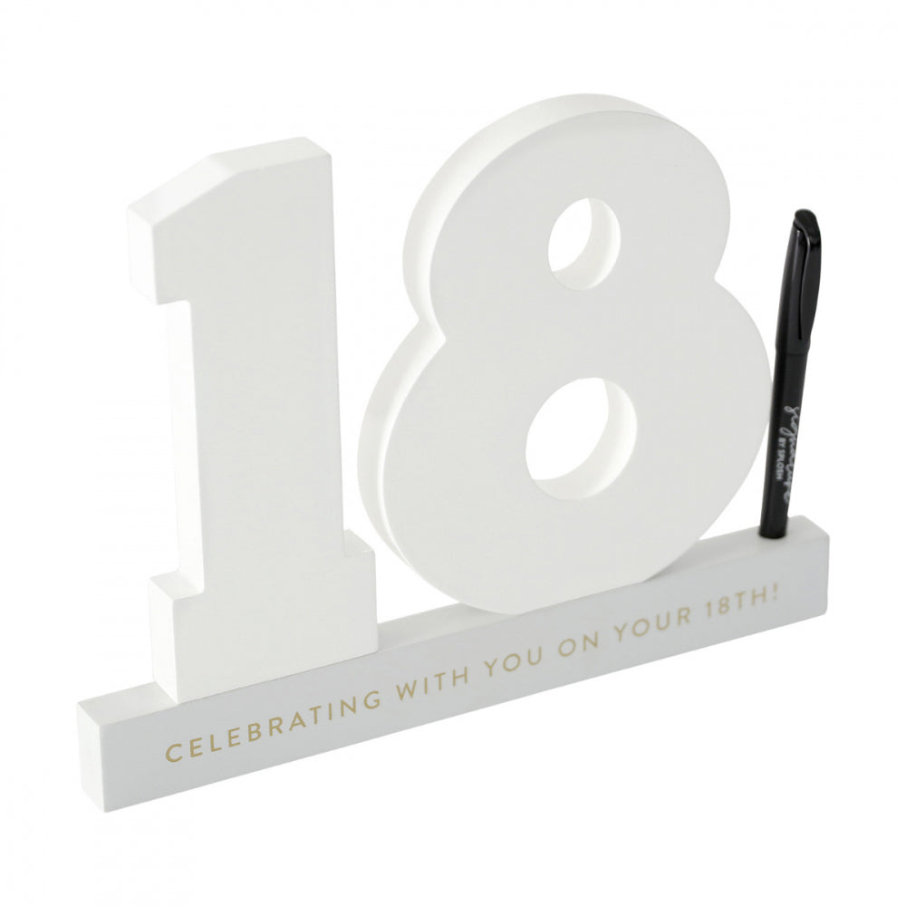 Splosh 18th Birthday Wooden Signature Number w/ Marker Keepsake 29x21cm White