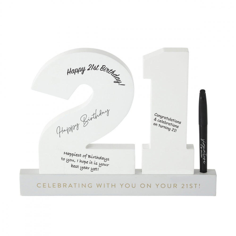 Splosh 21st Birthday Wooden Signature Number w/ Marker Keepsake 29x21cm White