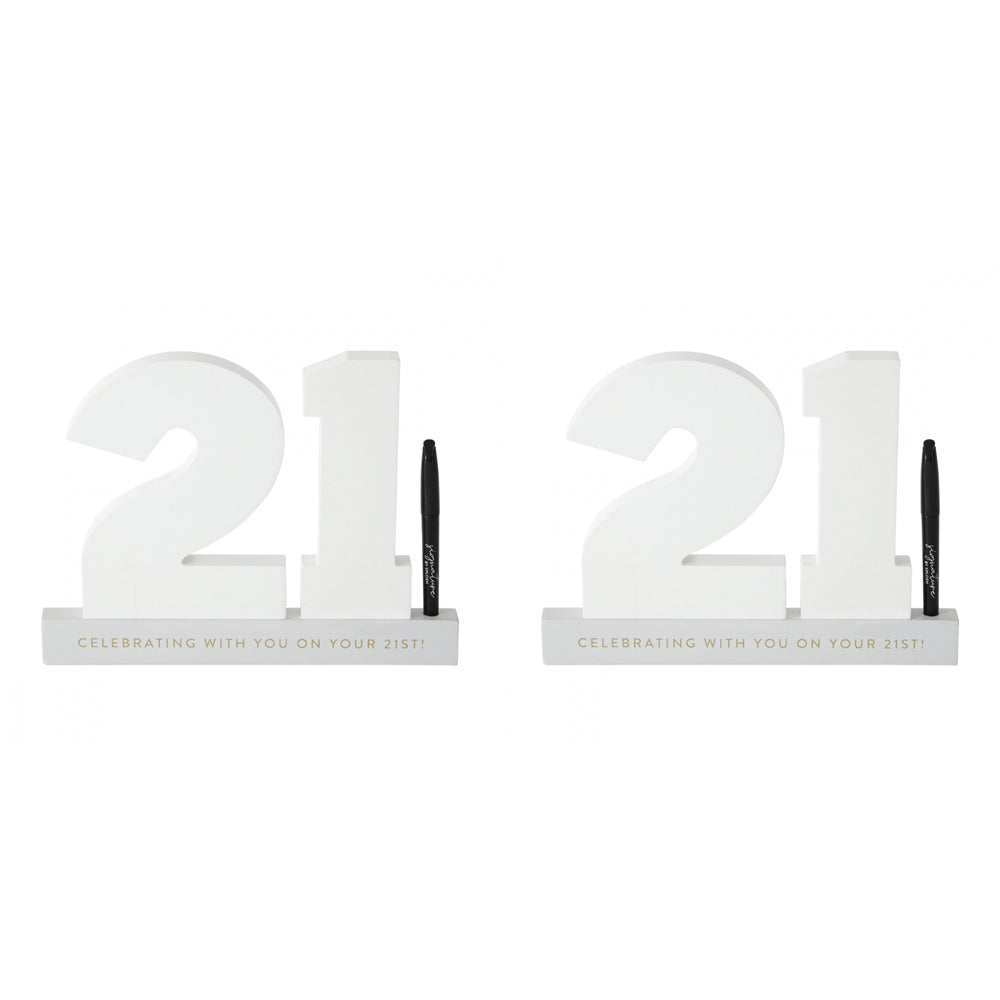 Splosh 21st Birthday Wooden Signature Number w/ Marker Keepsake 29x21cm White (2 Pack)