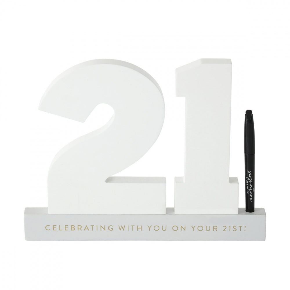 Splosh 21st Birthday Wooden Signature Number w/ Marker Keepsake 29x21cm White (2 Pack) — image 2