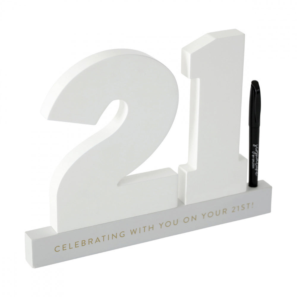 Splosh 21st Birthday Wooden Signature Number w/ Marker Keepsake 29x21cm White (2 Pack) — image 3
