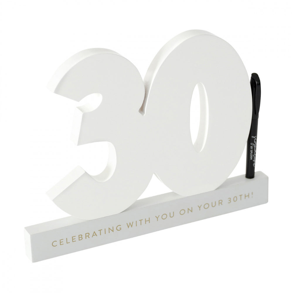 Splosh 30th Birthday Wooden Signature Number w/ Marker Keepsake 29x21cm White — image 2