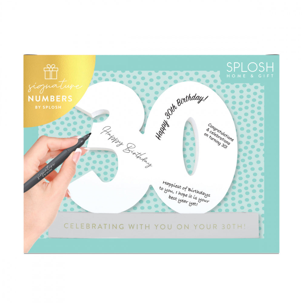 Splosh 30th Birthday Wooden Signature Number w/ Marker Keepsake 29x21cm White — image 5