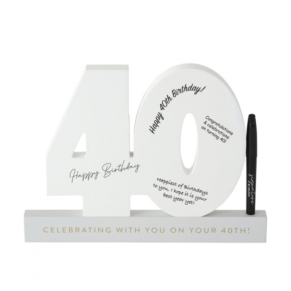 Splosh 40th Birthday Wooden Signature Number w/ Marker Keepsake 29x21cm White — image 3