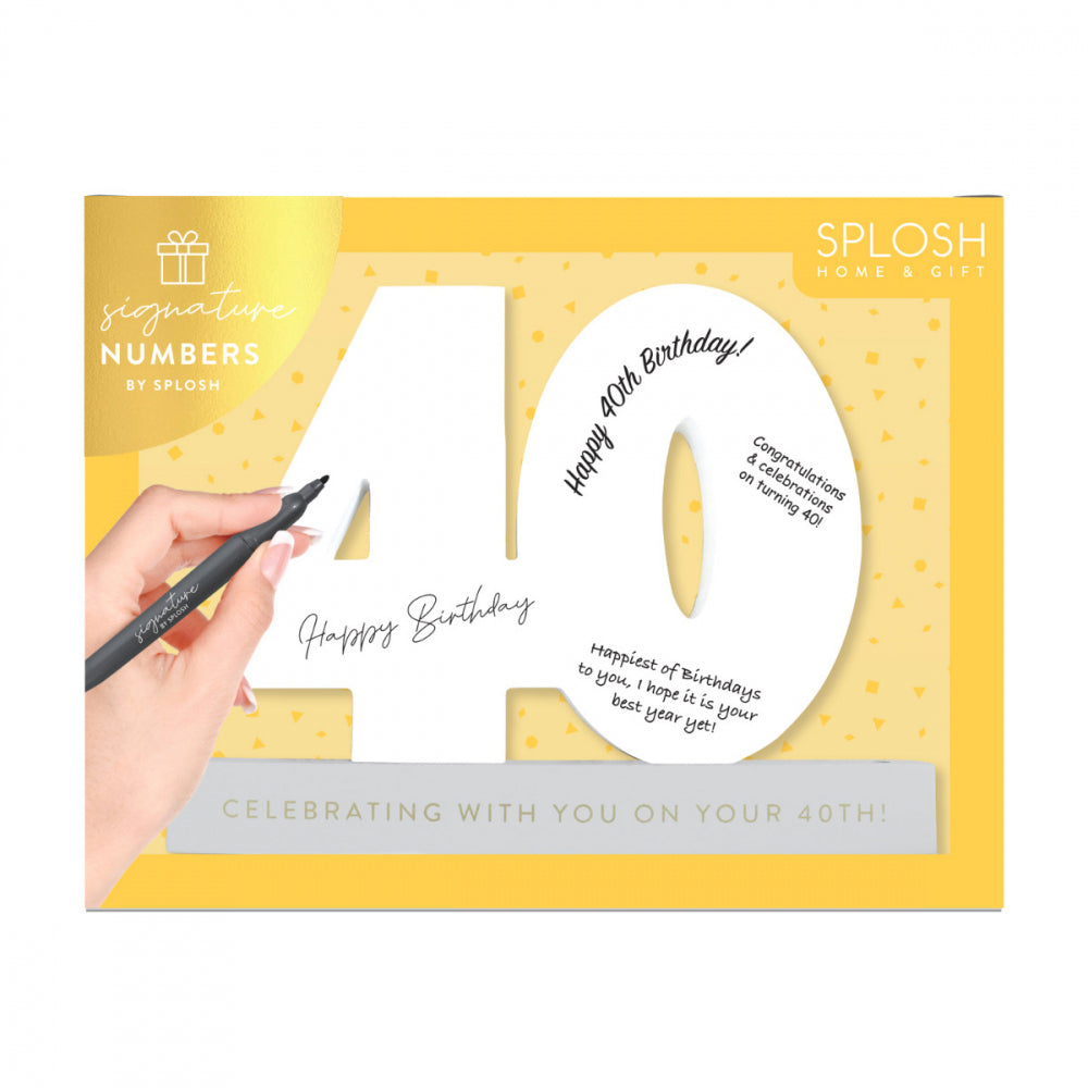 Splosh 40th Birthday Wooden Signature Number w/ Marker Keepsake 29x21cm White — image 5