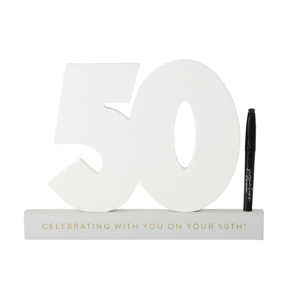 Splosh 50th Birthday Wooden Signature Number w/ Marker Keepsake 29x21cm White (2 Pack) — image 2