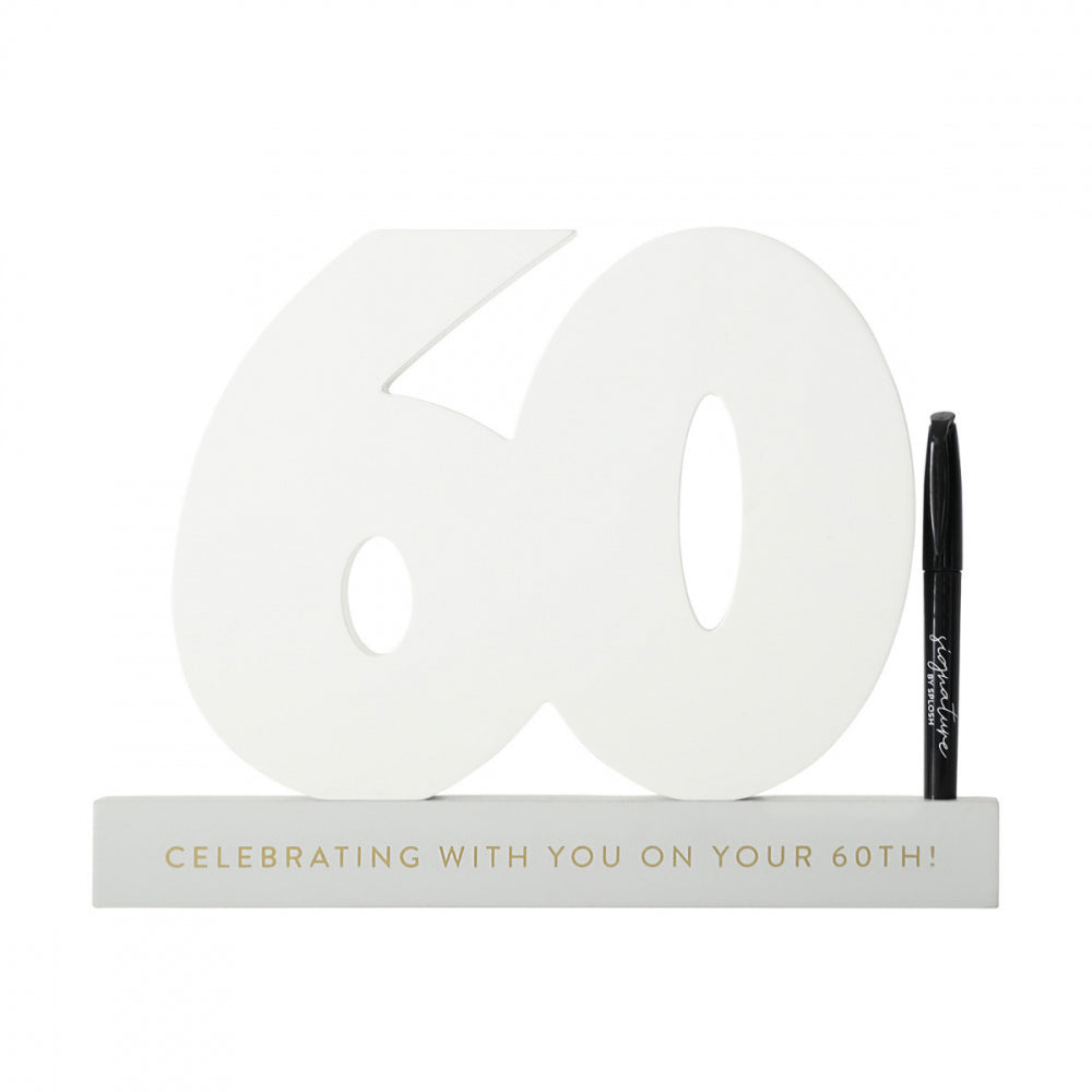 Splosh 60th Birthday Wooden Signature Number w/ Marker Keepsake 29x21cm White (2 Pack) — image 2