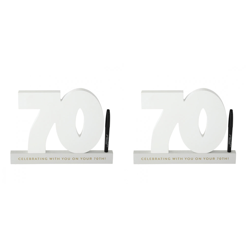 Splosh 70th Birthday Wooden Signature Number w/ Marker Keepsake 29x21cm White (2 Pack)