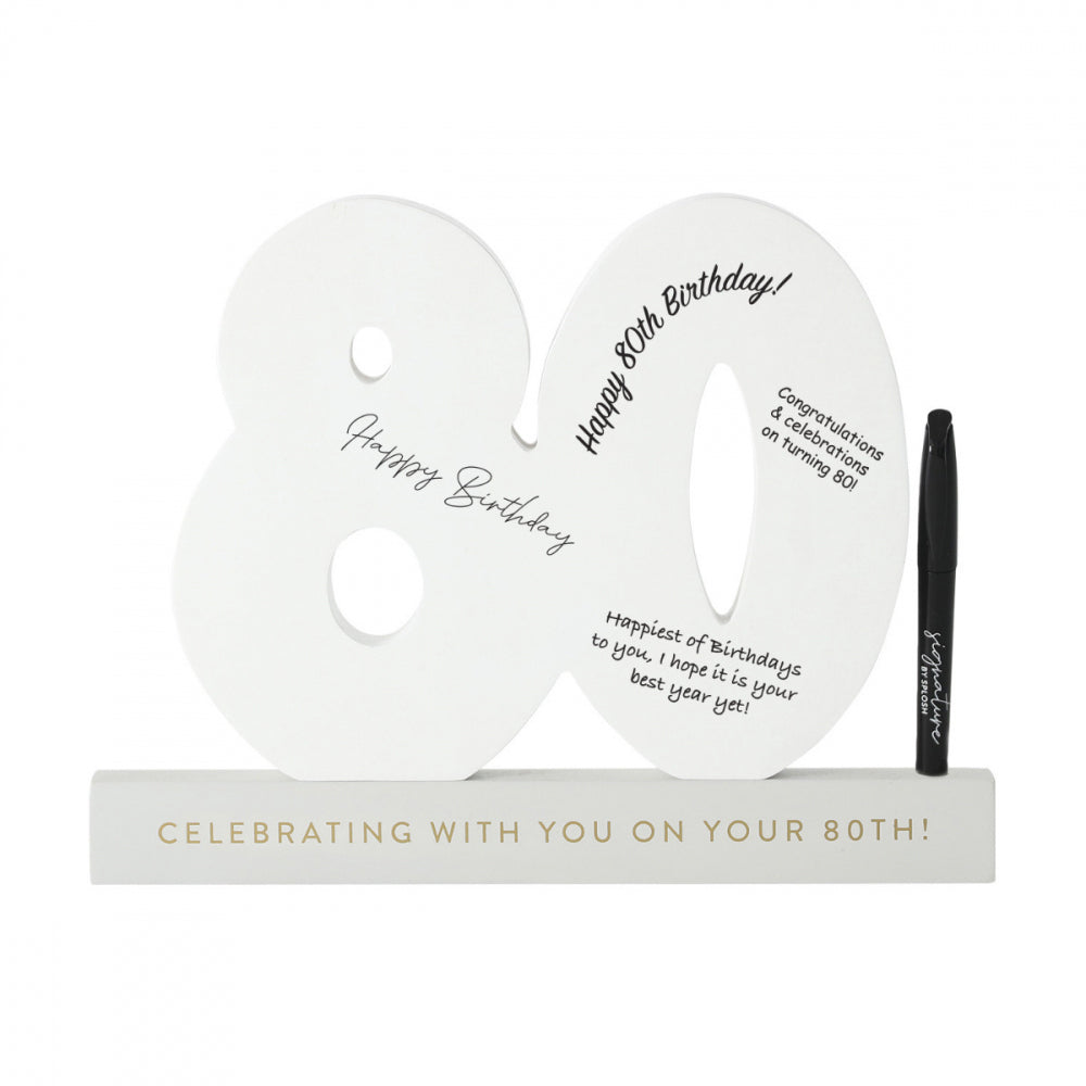 Splosh 80th Bday Wooden Signature Number w/ Marker Keepsake 27.5x23cm White (2 Pack) — image 5