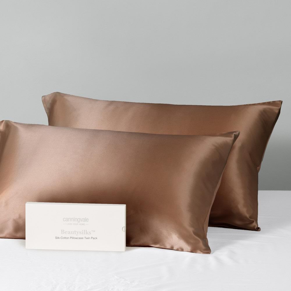 Canningvale Beautysilks Mulberry Silk Soft/Smooth Pillowcase Pack Toffee (2 Pieces)