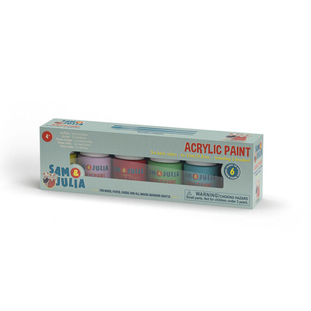 Sam & Julia 25ml Acrylic Colour Paint Set w/ 3x Brushes Art/Craft 4y+ (6 Pieces)