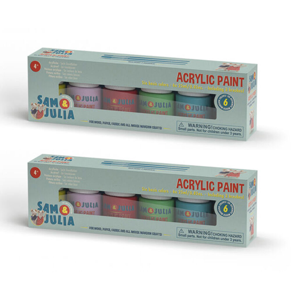 Sam & Julia 6pc Sam & Julia 25ml Acrylic Colour Paint Set w/ 3x Brushes Art/Craft 4y+ (2 Pack)