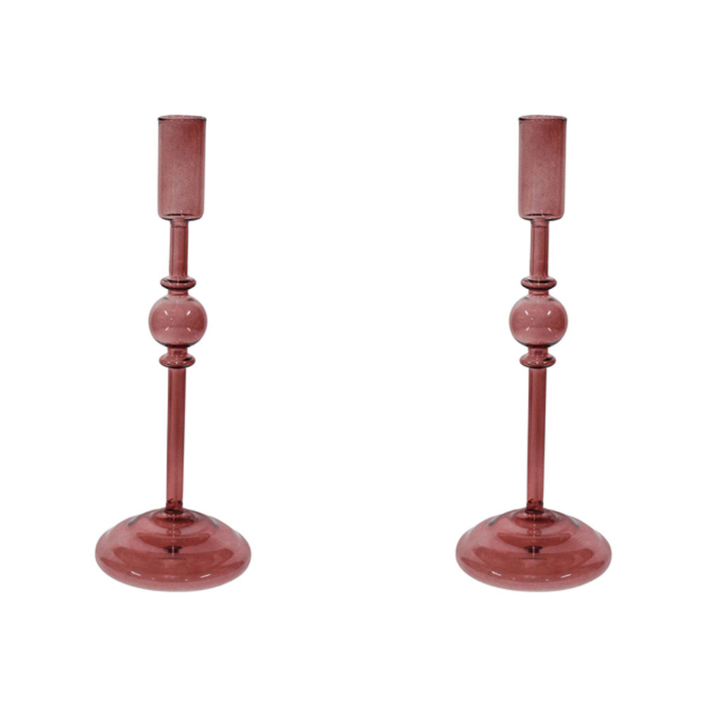 LVD Glass Mia 28cm Taper Stick Candle Holder Home Decorative Stand Display Plum (2 Pack)