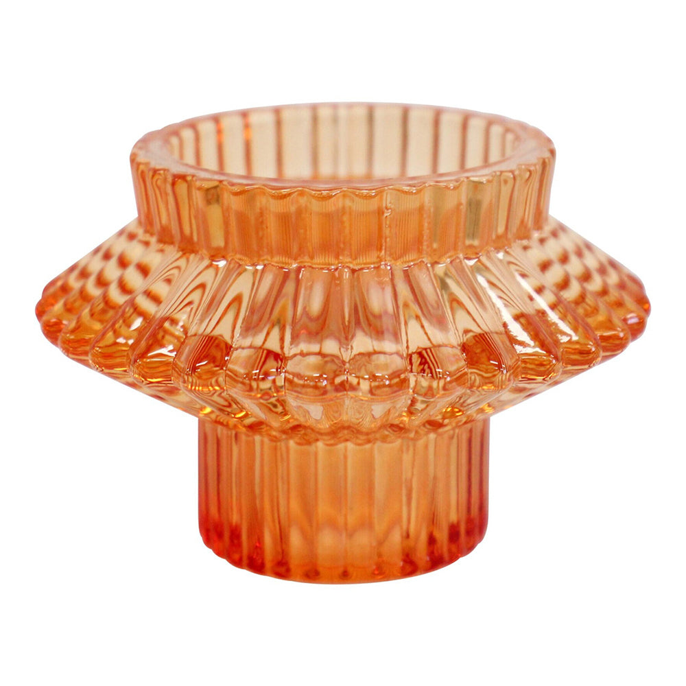 LVD Glass 8cm Double Sided Pillar/Taper Candle Holder Home Decor Display Mandarin