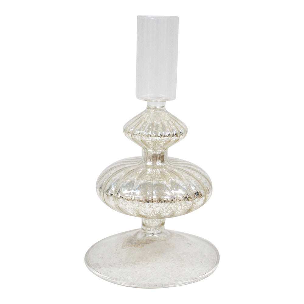 LVD Glass Sparkle 13/16cm Taper Stick Candle Holder Home Display Set Silver (3 Pieces) — image 2