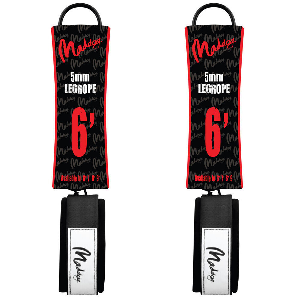 Maddog Basic Straight Surfboard Leash w/ Neoprene Ankle Strap 6 Foot Black (2 Pack)