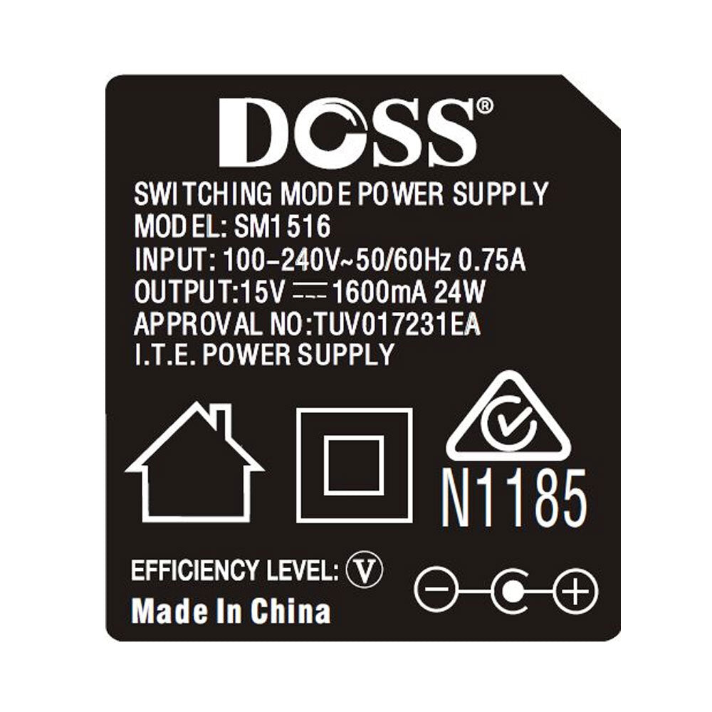 Doss 15V DC 1.6A Current Power Supply AU/NZ Plug Wall Socket 100/240V Input BLK — image 2