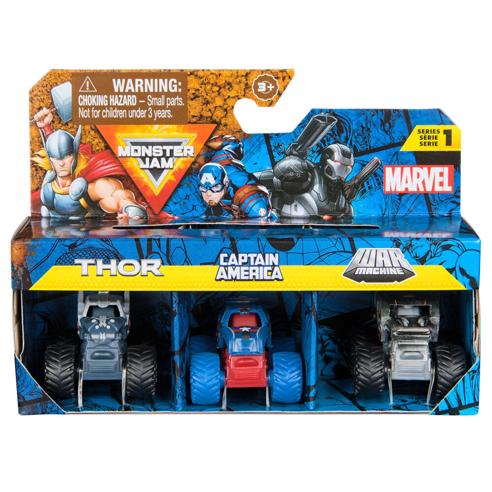 Monster Jam 3pc Mini Marvel Trucks Set Iconic Heroes Kids Children