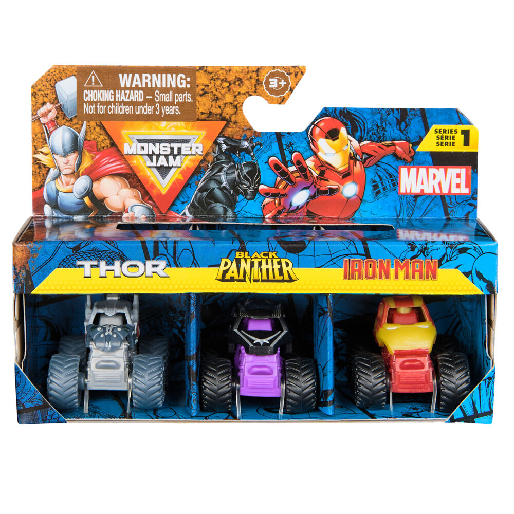 Monster Jam 3pc Mini Marvel Trucks Set Iconic Heroes Kids Children — image 2