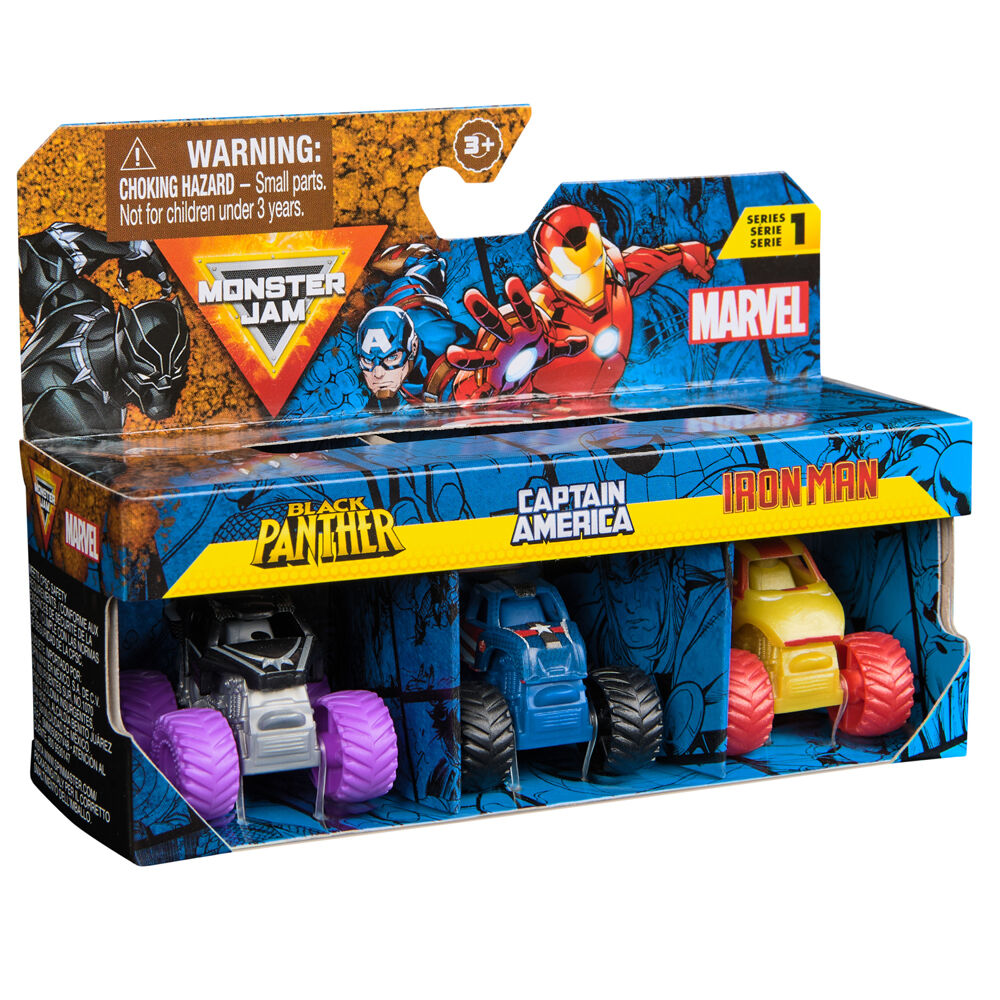 Monster Jam 3pc Mini Marvel Trucks Set Iconic Heroes Kids Children — image 4