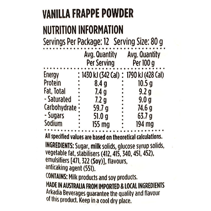 Arkadia 1kg Drinking Vanilla Frappe Powder Cold/Cool/Ice/Blended Drink/Beverage — image 2