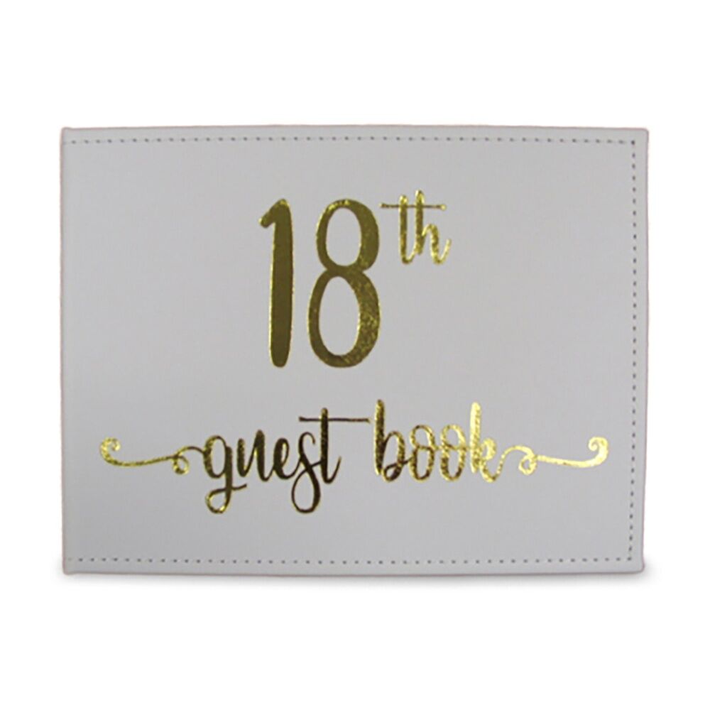 LMD Guest Book 18th Gold Text 23x18cm Novelty Birthday Party Signature Pad Set