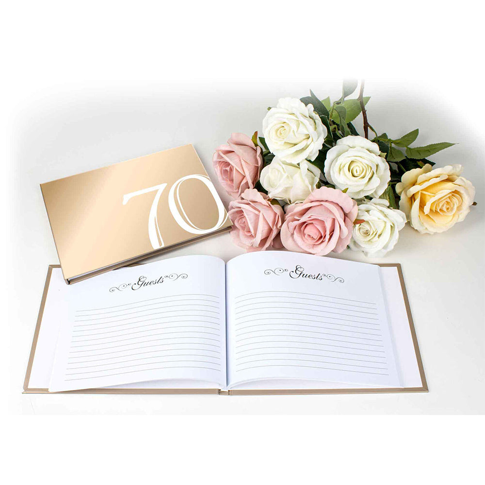 LMD 70th Rose Gold Guest Signing Book With Gold Text 23x18cm Birthday Keepsake — image 2