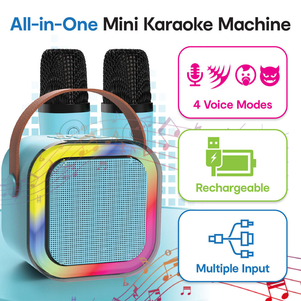 Laser Blue Mini Karaoke Bluetooth Speaker w/ 2xWireless Microphones — image 5