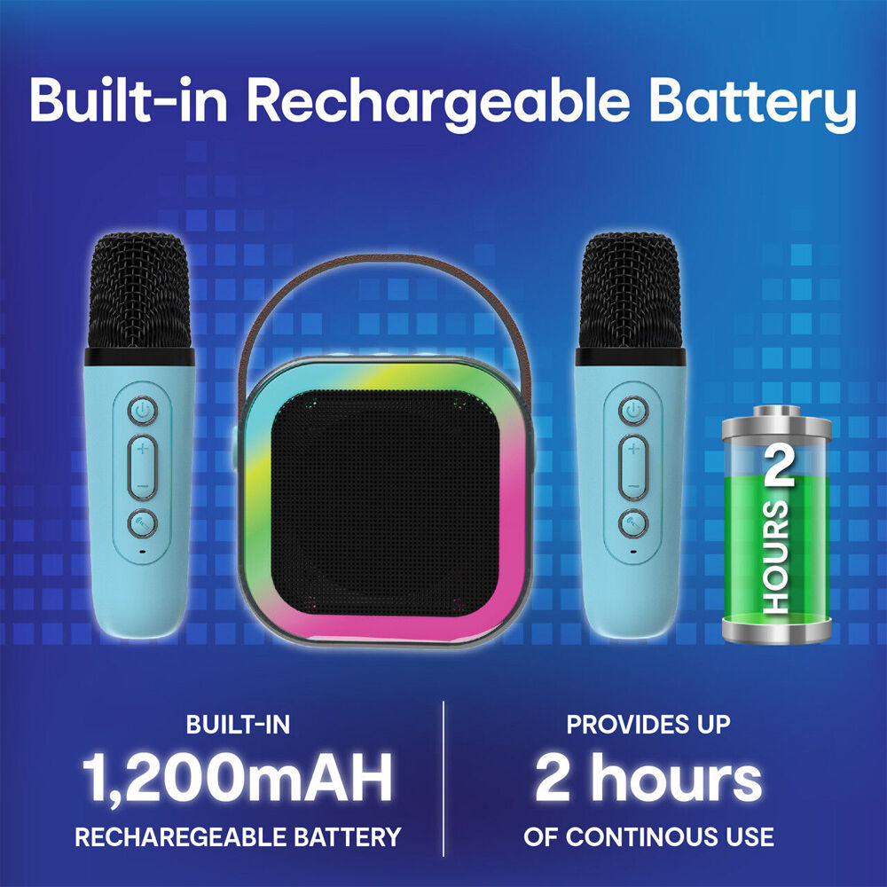 Laser Blue Mini Karaoke Bluetooth Speaker w/ 2xWireless Microphones — image 6
