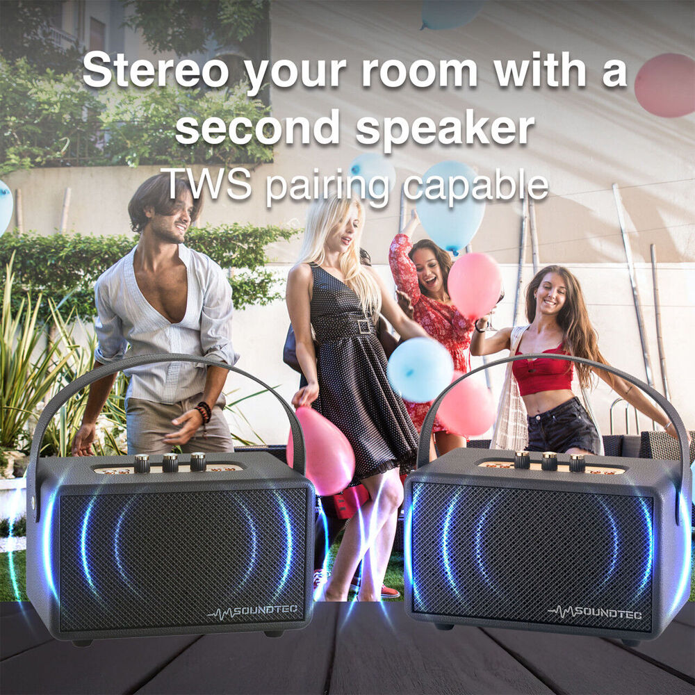 Soundtec Black Retro Portable Bluetooth Wireless Stereo Speaker Boombox — image 4