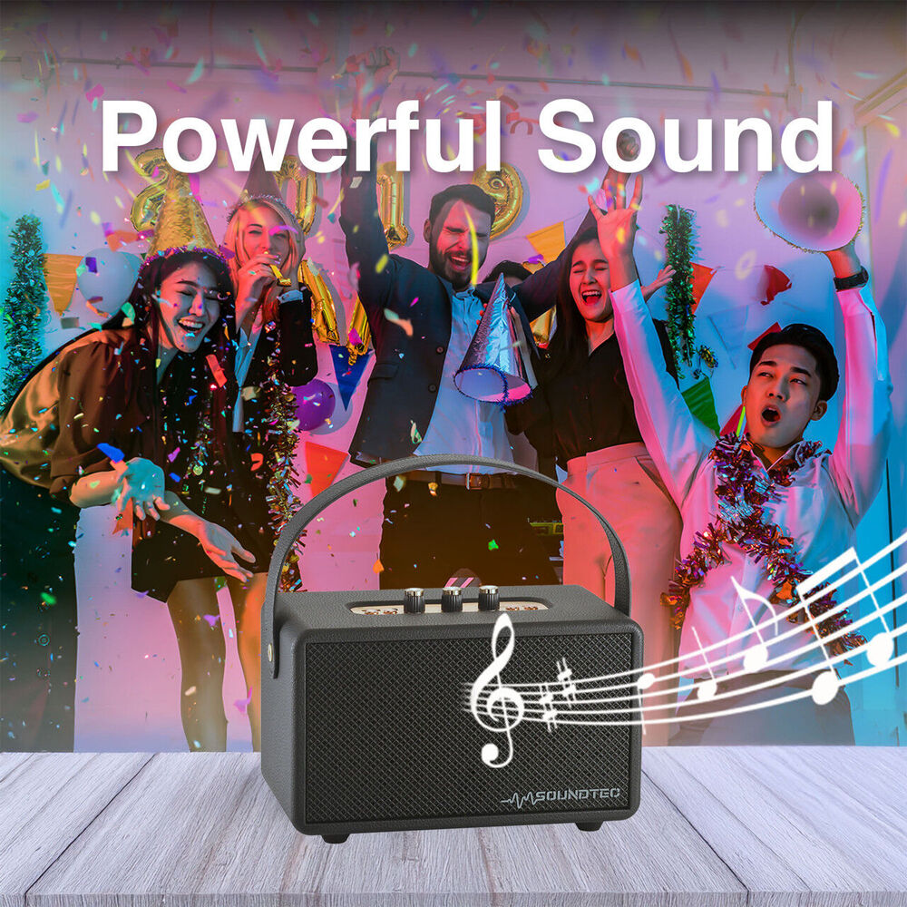 Soundtec Black Retro Portable Bluetooth Wireless Stereo Speaker Boombox — image 6