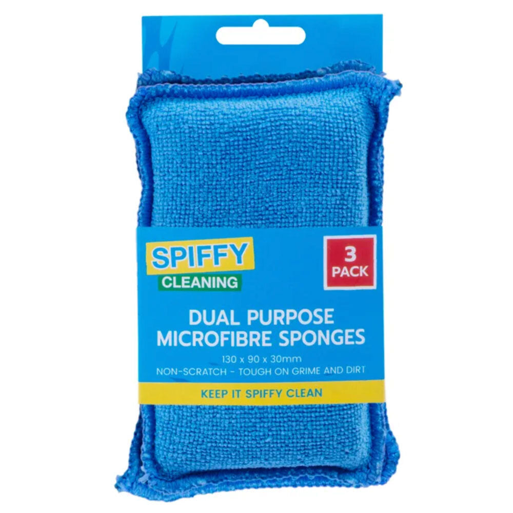 Spiffy 13cm Dual Purpose Non Scratch Microfibre Dishwashing Cleaning Sponges (3 Pack)