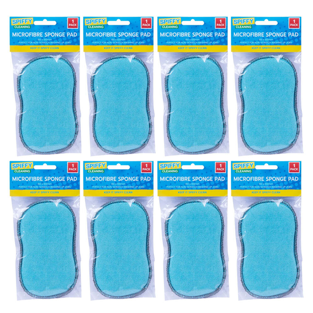 Spiffy 16cm Non Scratch Microfibre Dishwashing Cleaning Scrub Sponge Pad (8 Pack)