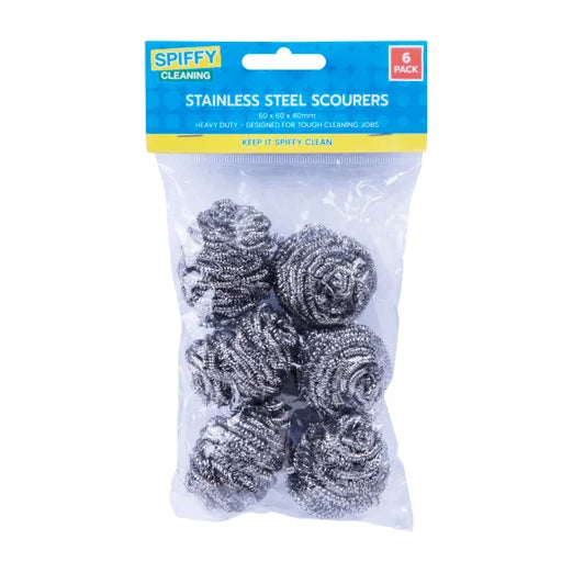 Spiffy 6cm Heavy Duty Stainless Steel Dishwashing Cleaning Scourers Scrub (6 Pack) — image 2