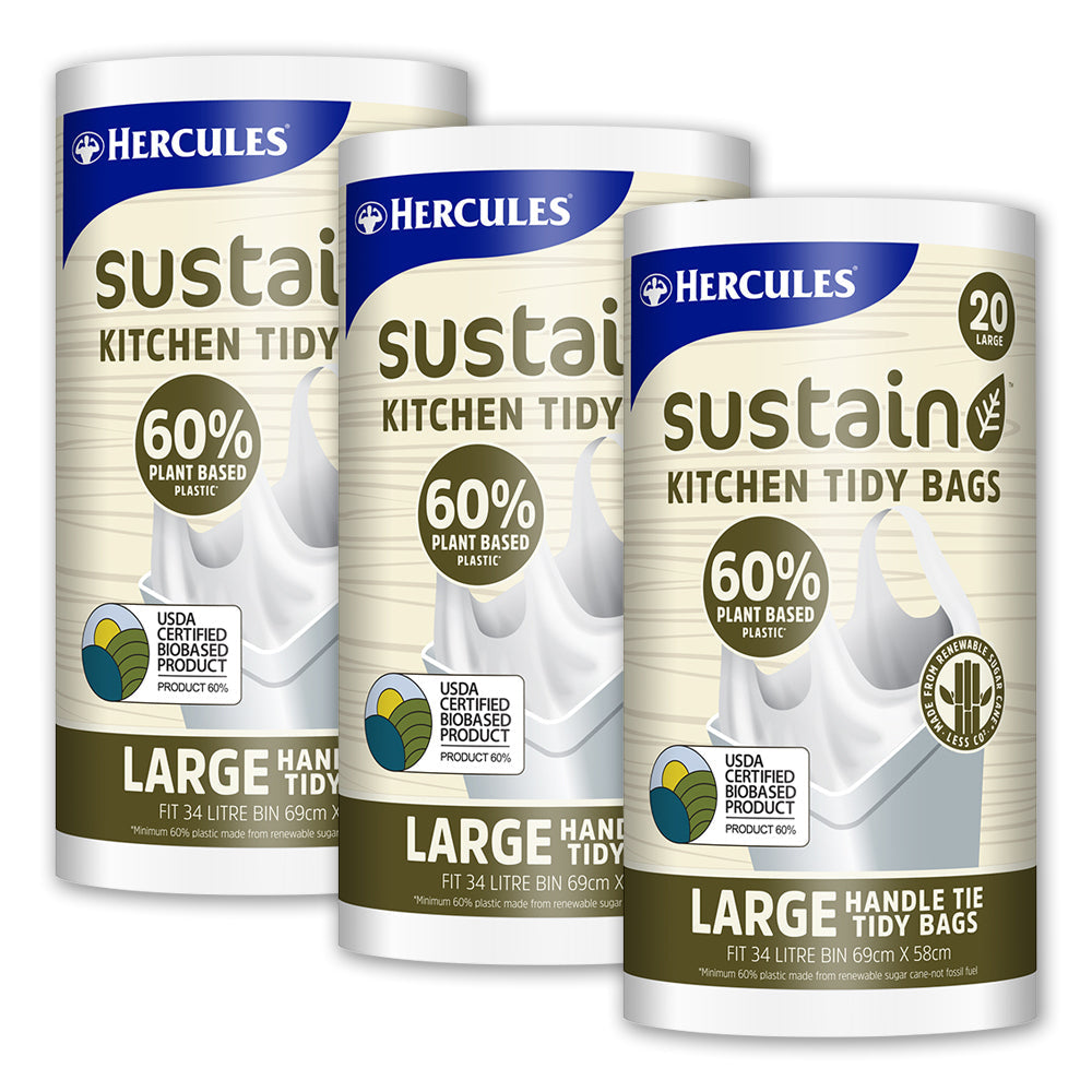 Hercules Sustain 34L Large Garbage/Trash Bin Bags Plant Based Waste Plastic (60 Pieces)