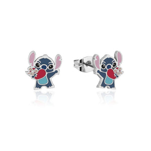 Couture Kingdom Disney Lilo & Stitch Heart Enamel Stud Earrings 15mm Silver