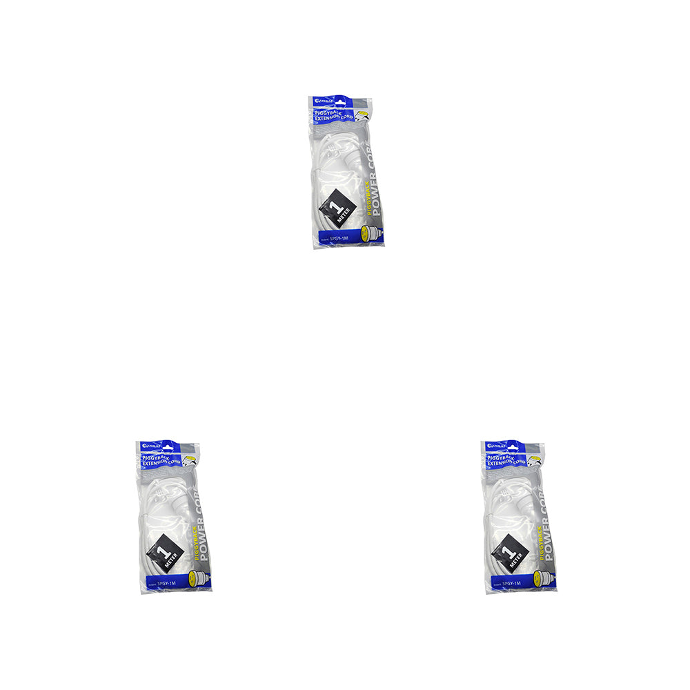 Sansai Piggy Back Indoor Extension Power Lead/Cord Plug/Socket Cable 1M White (3 Pack)