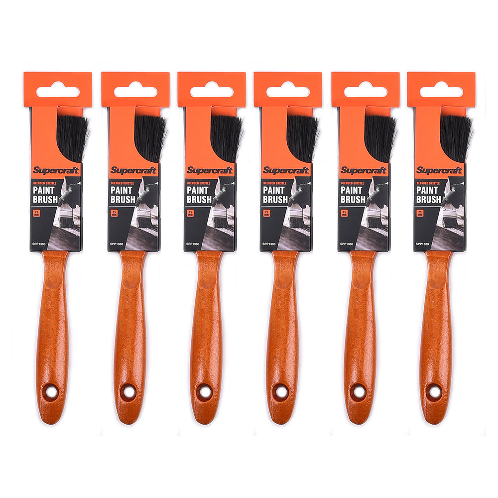 Supercraft House Paint Brush 25mm With Wooden Handle Grip Home Improvement (6 Pack)