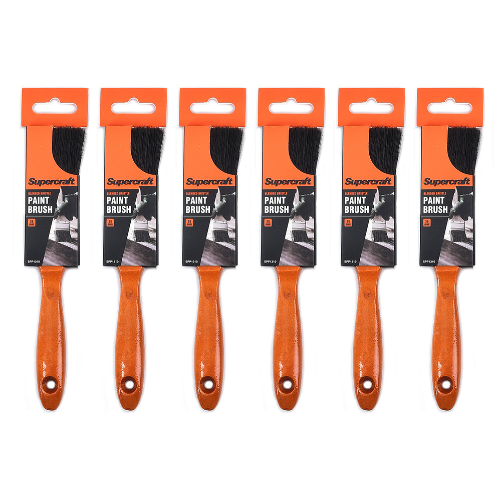 Supercraft House Paint Brush 38mm With Wooden Handle Grip Home Improvement (6 Pack)