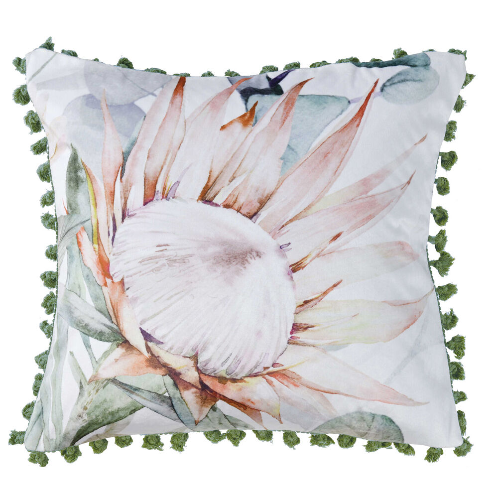 Bianca 43x43cm White Floral Helensvale Square Velvet Cushion Pillow