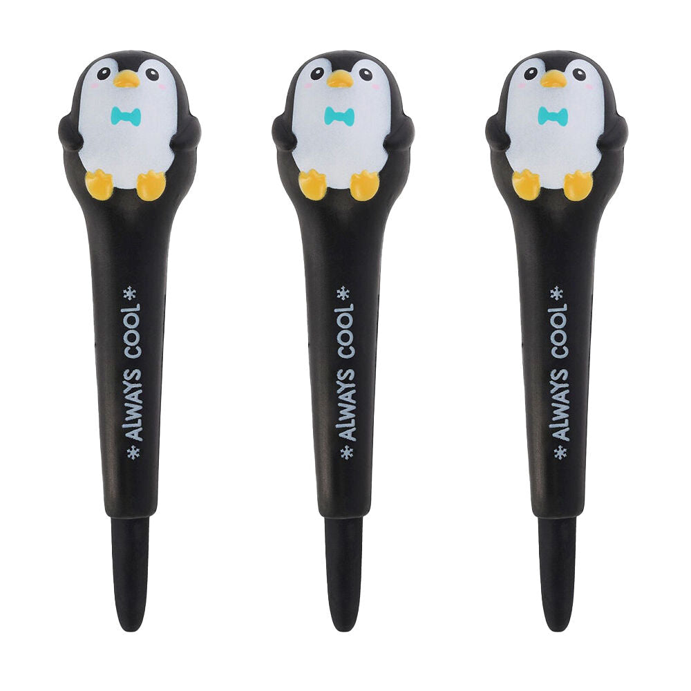 Legami Squishy Gel Pen School/Office Writing Stationery Black Penguin (3 Pack)