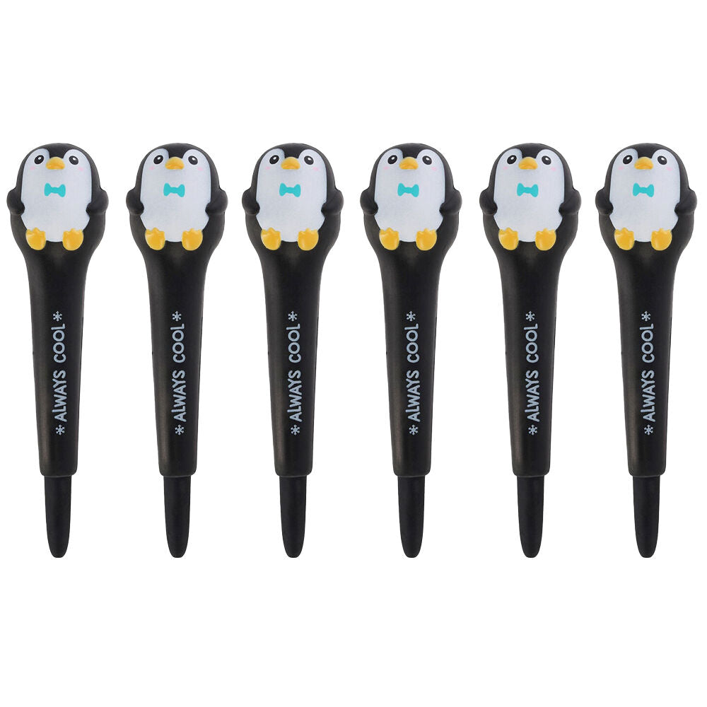 Legami Squishy Gel Pen School/Office Writing Stationery Black Penguin (6 Pack)