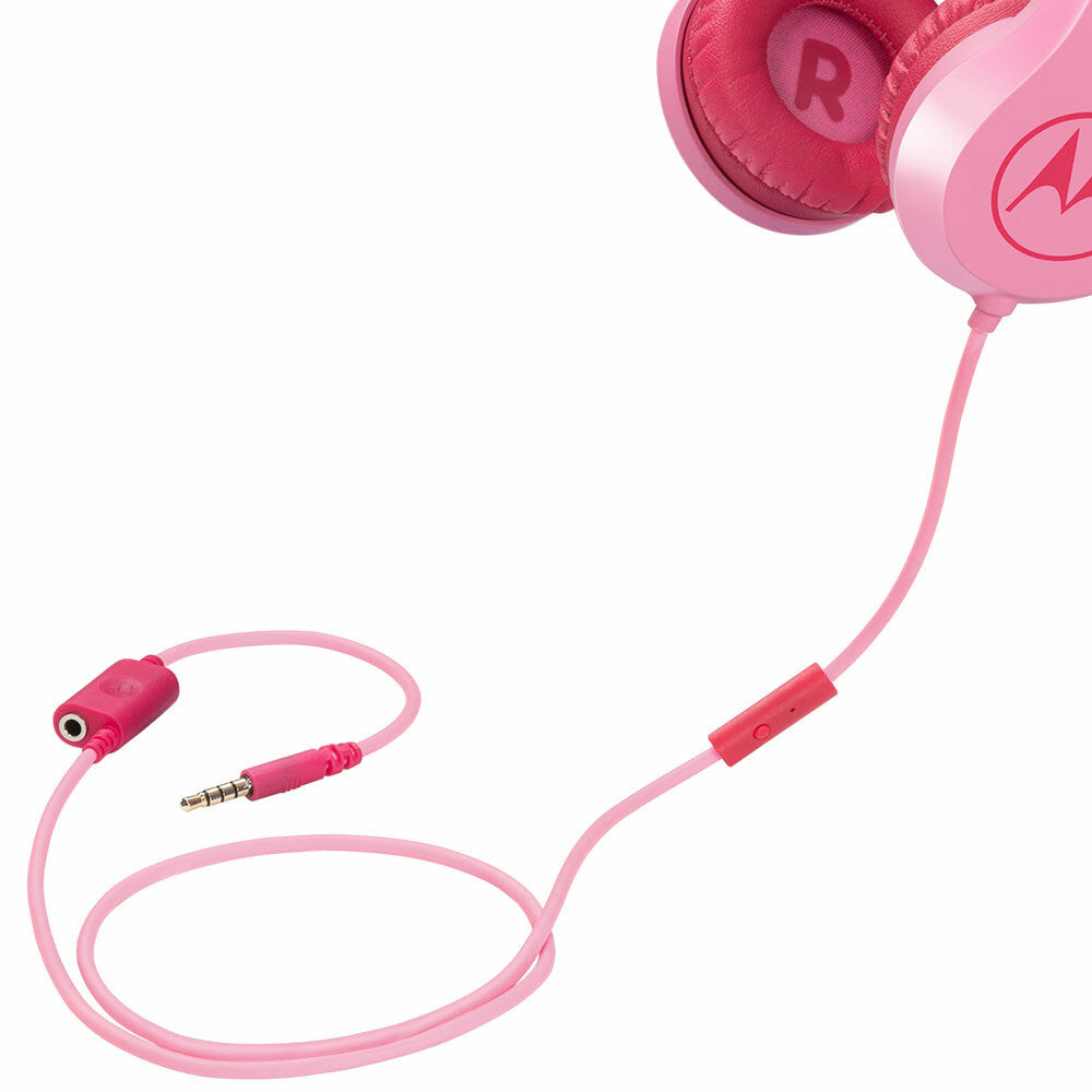 Motorola Kids Wired Over-Ear Headphones w/ In-line Mic/3.5mm Audio Splitter Pink — image 2