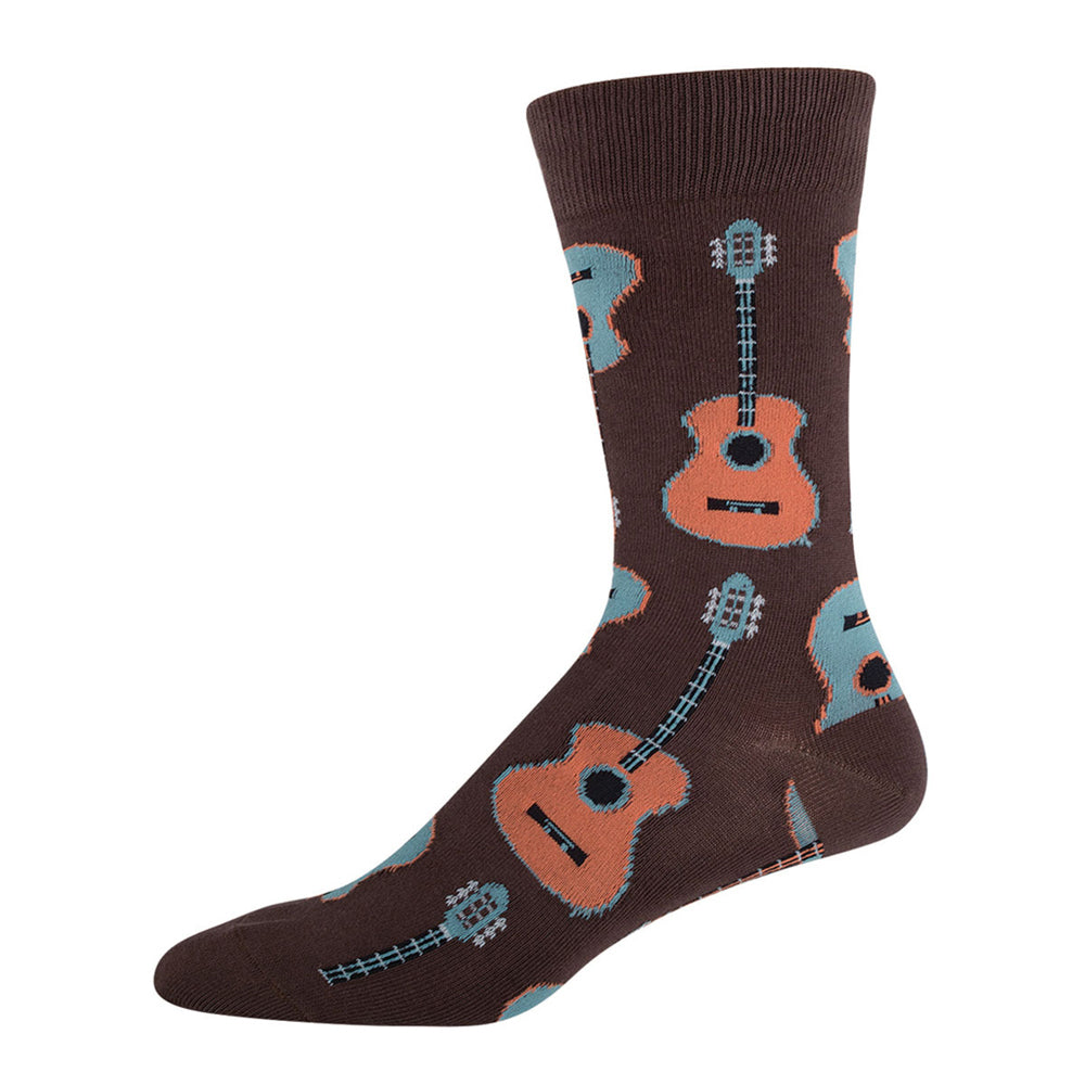 Socksmith Mens Novelty Casual Trendy Comfort Socks Guitars Brown One Size