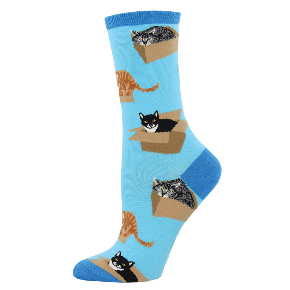 Socksmith Ladies Fashionable Trendy Novelty Socks Cat in a Box Azure One Size